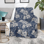 White And Blue Lotus Flower Print Blanket