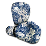 White And Blue Lotus Flower Print Boxing Gloves