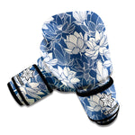 White And Blue Lotus Flower Print Boxing Gloves