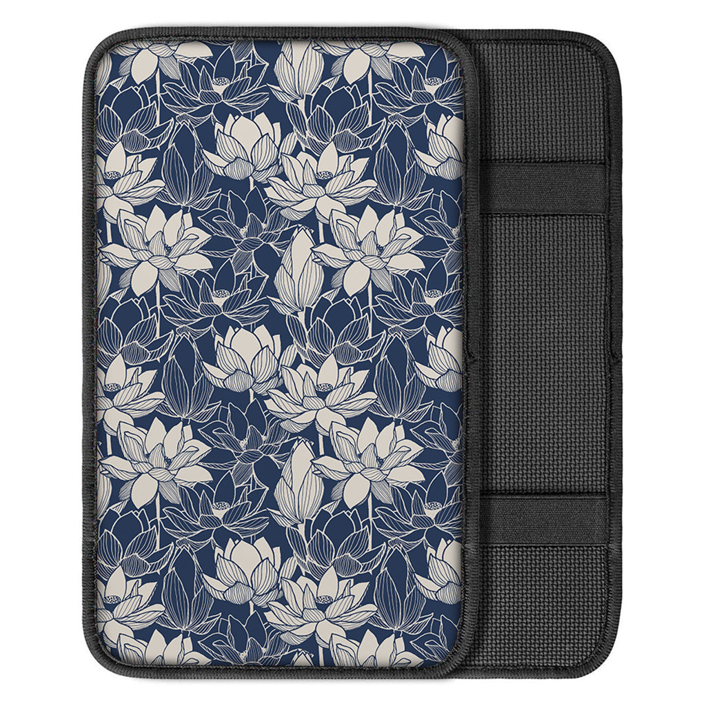 White And Blue Lotus Flower Print Car Center Console Cover