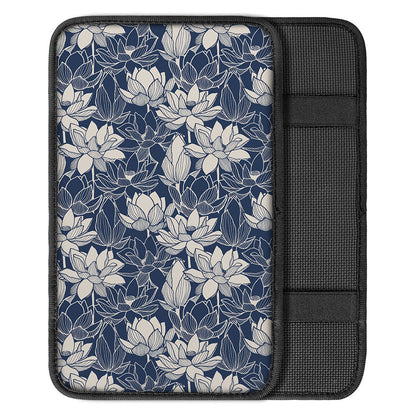 White And Blue Lotus Flower Print Car Center Console Cover