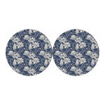 White And Blue Lotus Flower Print Car Coasters