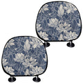 White And Blue Lotus Flower Print Car Headrest Covers