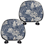 White And Blue Lotus Flower Print Car Headrest Covers