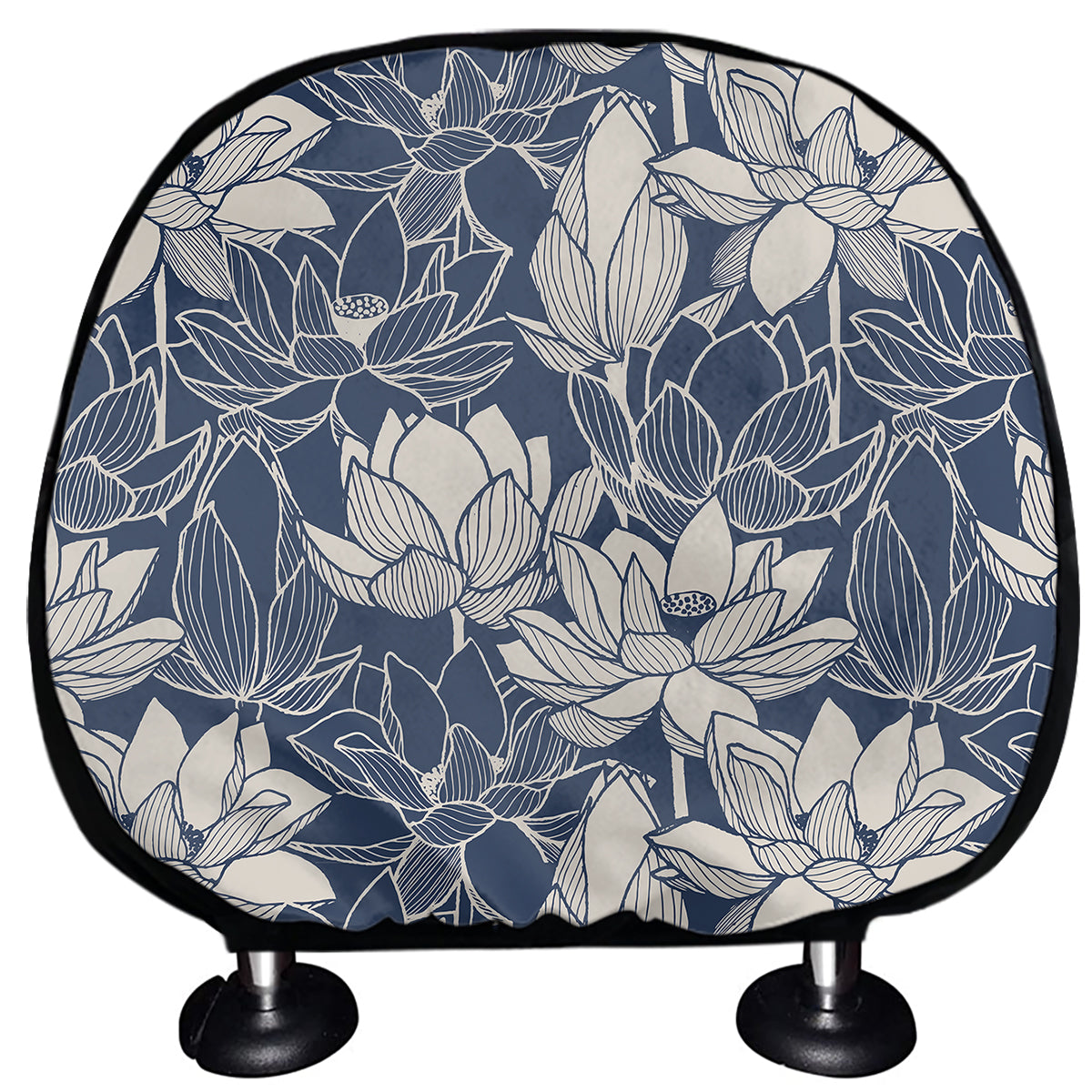 White And Blue Lotus Flower Print Car Headrest Covers