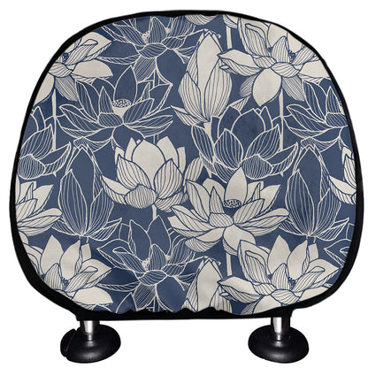 White And Blue Lotus Flower Print Car Headrest Covers