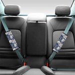 White And Blue Lotus Flower Print Car Seat Belt Covers