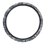 White And Blue Lotus Flower Print Car Steering Wheel Cover