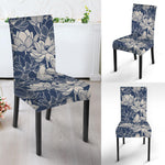 White And Blue Lotus Flower Print Dining Chair Slipcover