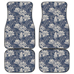 White And Blue Lotus Flower Print Front and Back Car Floor Mats
