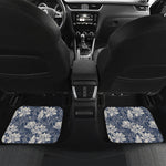 White And Blue Lotus Flower Print Front and Back Car Floor Mats