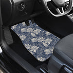 White And Blue Lotus Flower Print Front and Back Car Floor Mats