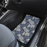 White And Blue Lotus Flower Print Front and Back Car Floor Mats