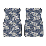 White And Blue Lotus Flower Print Front Car Floor Mats