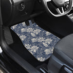 White And Blue Lotus Flower Print Front Car Floor Mats