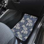 White And Blue Lotus Flower Print Front Car Floor Mats