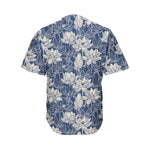 White And Blue Lotus Flower Print Men's Baseball Jersey