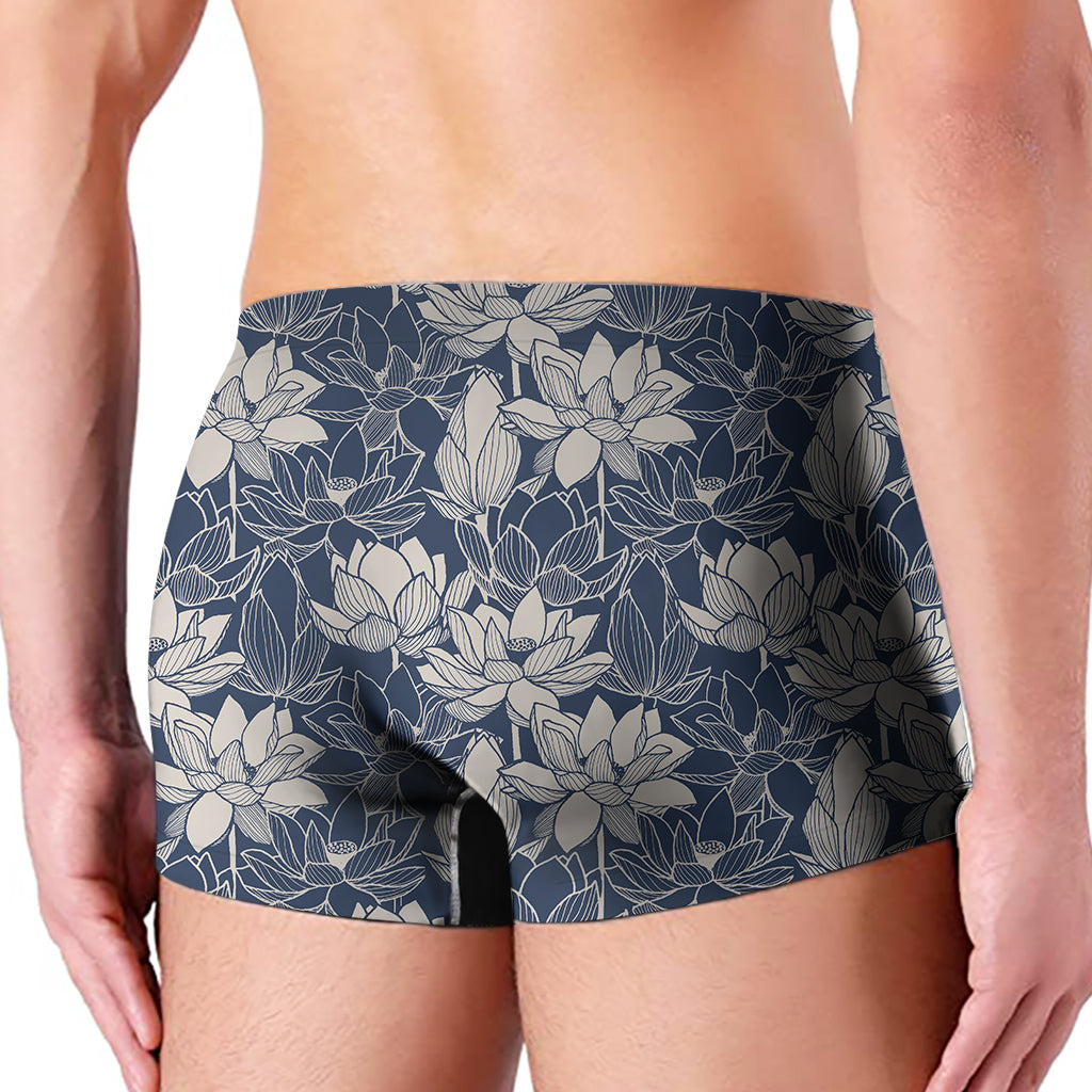 White And Blue Lotus Flower Print Men's Boxer Briefs