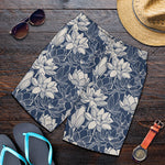 White And Blue Lotus Flower Print Men's Shorts