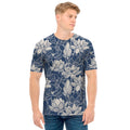White And Blue Lotus Flower Print Men's T-Shirt