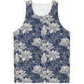White And Blue Lotus Flower Print Men's Tank Top