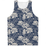 White And Blue Lotus Flower Print Men's Tank Top