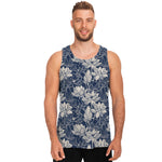 White And Blue Lotus Flower Print Men's Tank Top