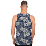 White And Blue Lotus Flower Print Men's Tank Top
