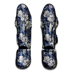 White And Blue Lotus Flower Print Muay Thai Shin Guard