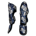 White And Blue Lotus Flower Print Muay Thai Shin Guard