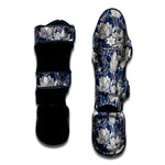 White And Blue Lotus Flower Print Muay Thai Shin Guard
