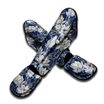 White And Blue Lotus Flower Print Muay Thai Shin Guard