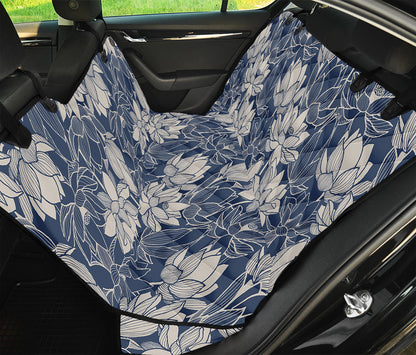 White And Blue Lotus Flower Print Pet Car Back Seat Cover