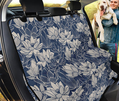 White And Blue Lotus Flower Print Pet Car Back Seat Cover