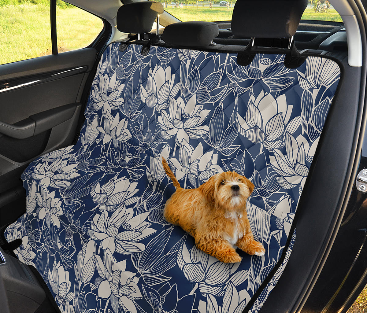 White And Blue Lotus Flower Print Pet Car Back Seat Cover