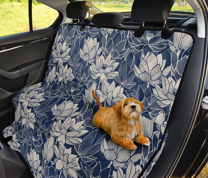 White And Blue Lotus Flower Print Pet Car Back Seat Cover