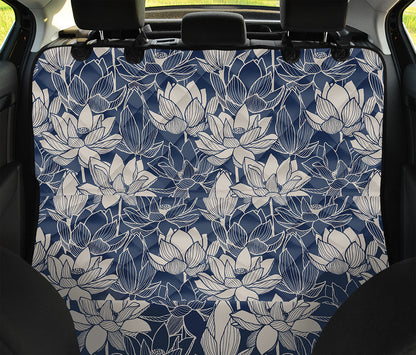 White And Blue Lotus Flower Print Pet Car Back Seat Cover
