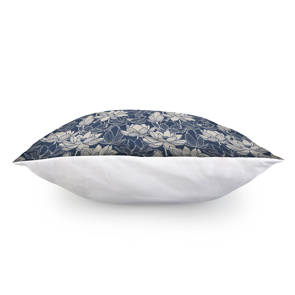 White And Blue Lotus Flower Print Pillow Cover