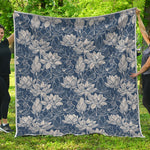 White And Blue Lotus Flower Print Quilt