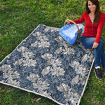 White And Blue Lotus Flower Print Quilt