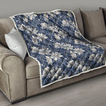 White And Blue Lotus Flower Print Quilt