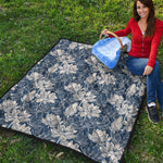 White And Blue Lotus Flower Print Quilt