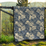 White And Blue Lotus Flower Print Quilt