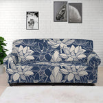 White And Blue Lotus Flower Print Sofa Cover