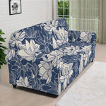 White And Blue Lotus Flower Print Sofa Cover