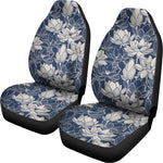 White And Blue Lotus Flower Print Universal Fit Car Seat Covers