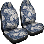 White And Blue Lotus Flower Print Universal Fit Car Seat Covers