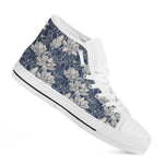 White And Blue Lotus Flower Print White High Top Shoes