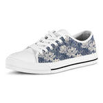 White And Blue Lotus Flower Print White Low Top Shoes