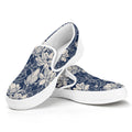 White And Blue Lotus Flower Print White Slip On Sneakers
